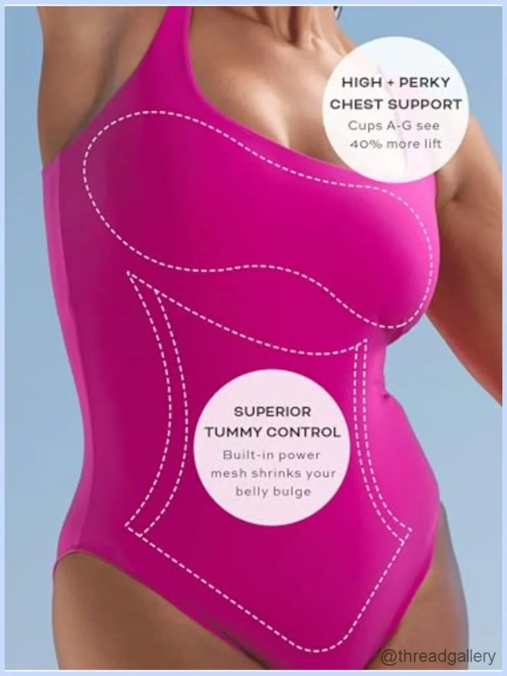 Shapewear One-Piece Swimsuit with Square Neck, High Compression Tummy Control